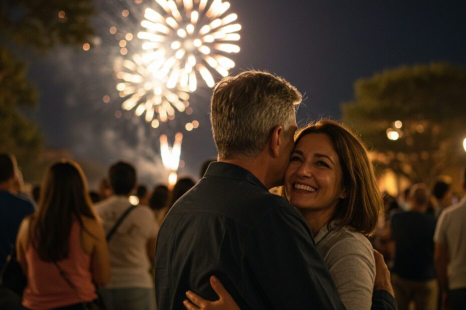 Happy couple watching fireworks together at night – symbolizing restored intimacy and confidence after ED treatment at Premier Men’s Medical in Orlando.