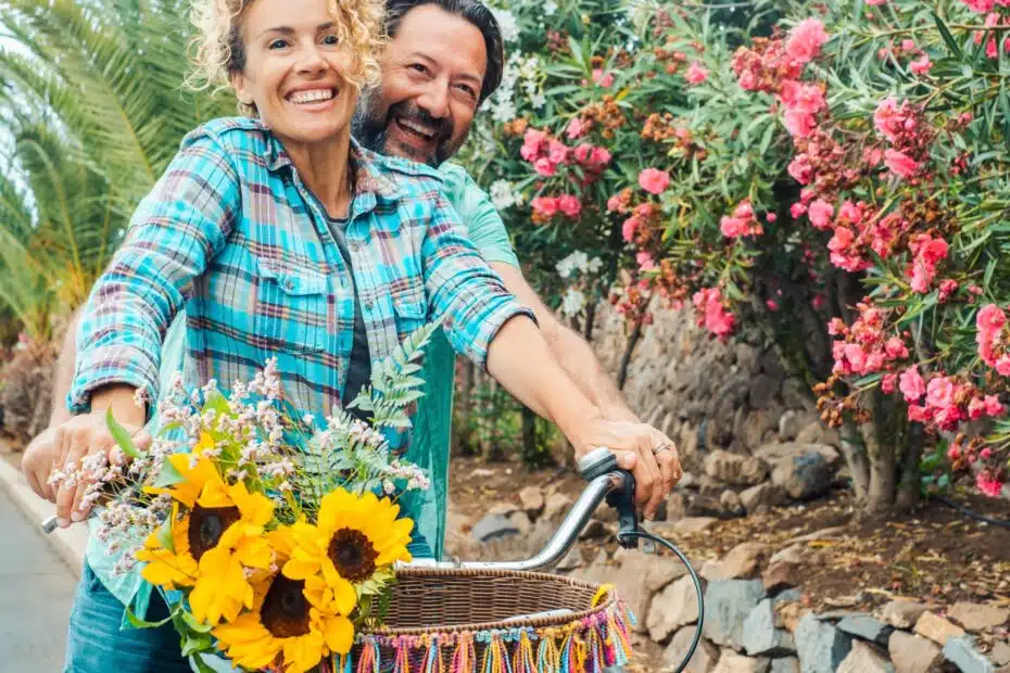 A happy couple enjoying the outdoors and romance in the Spring in Orlando, Florida. Erectile Dysfunction isn't stopping their romance.